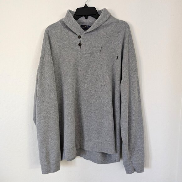 POLO RALPH LAUREN Sweater Men's XLT Gray Estate‎ Rib Shawl Collar Long Sleeve - Picture 1 of 13